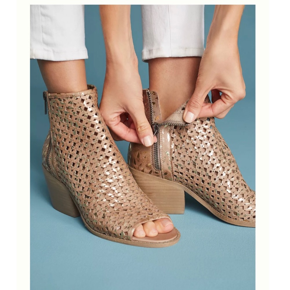 Anthropologie Silent D Joey Metallic Woven Booties